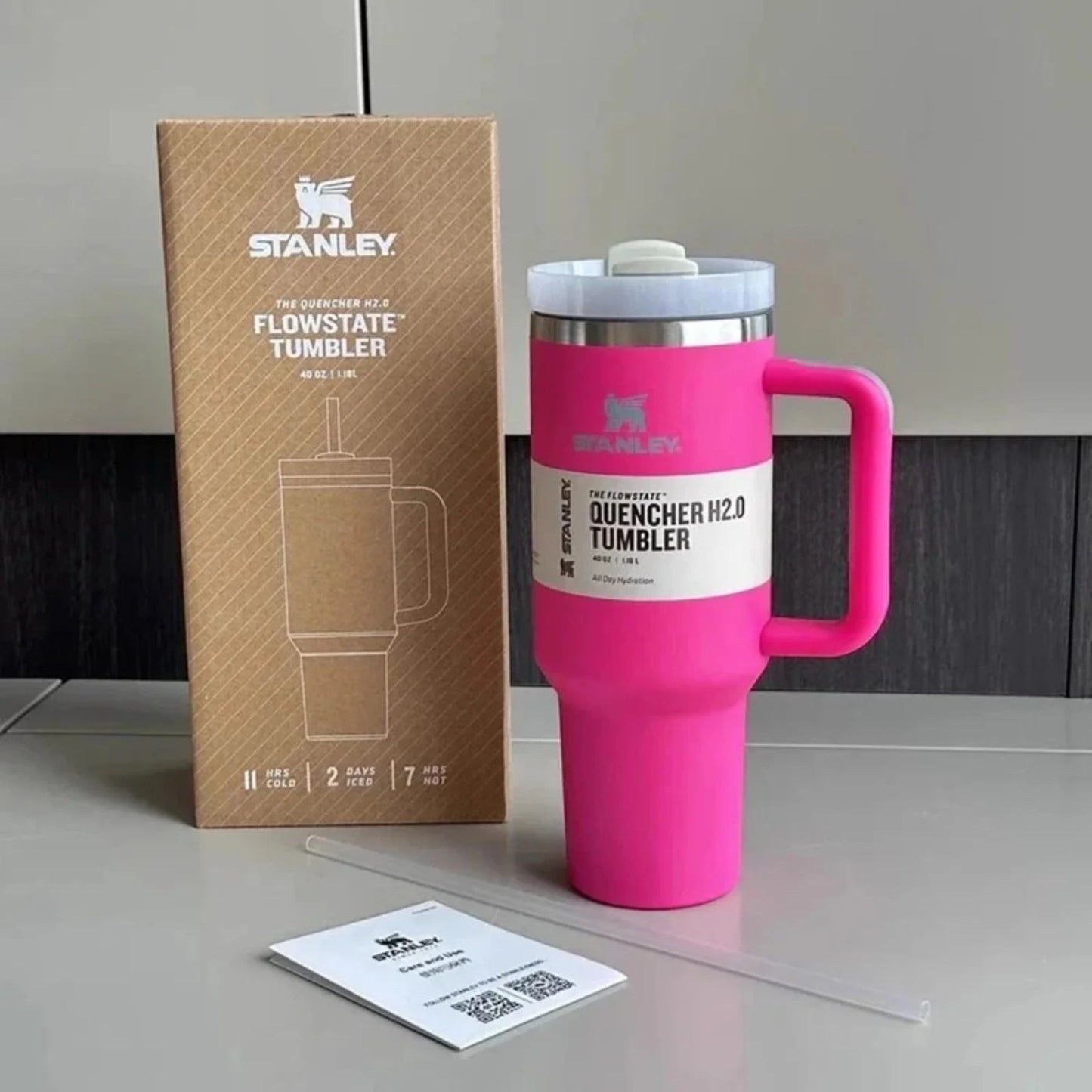 Pink Stanley 40 Oz Stainless Steel Tumbler | Leak-Proof Vacuum Insulated Travel Mug | Hot & Cold