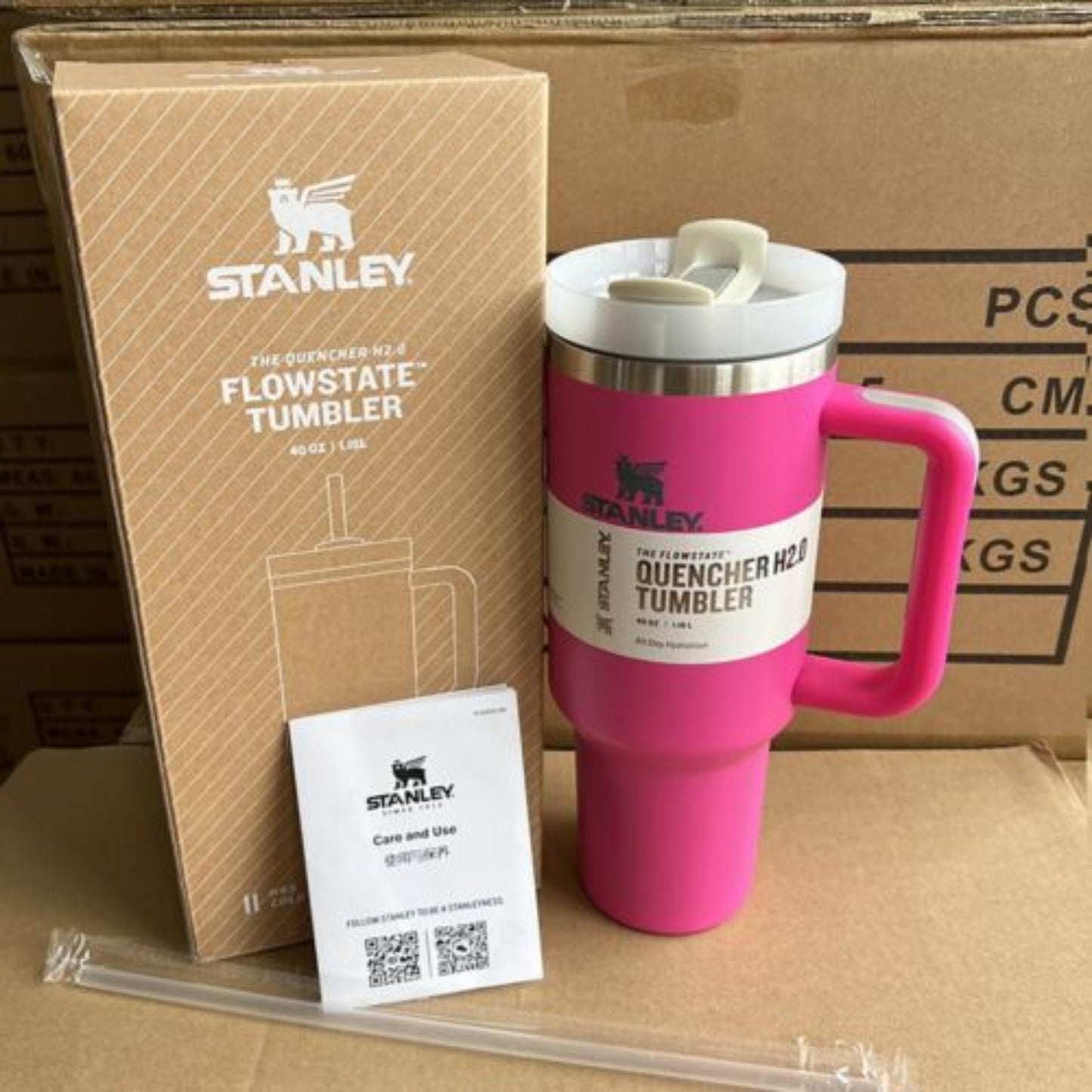 Pink Stanley 40 Oz Stainless Steel Tumbler | Leak-Proof Vacuum Insulated Travel Mug | Hot & Cold