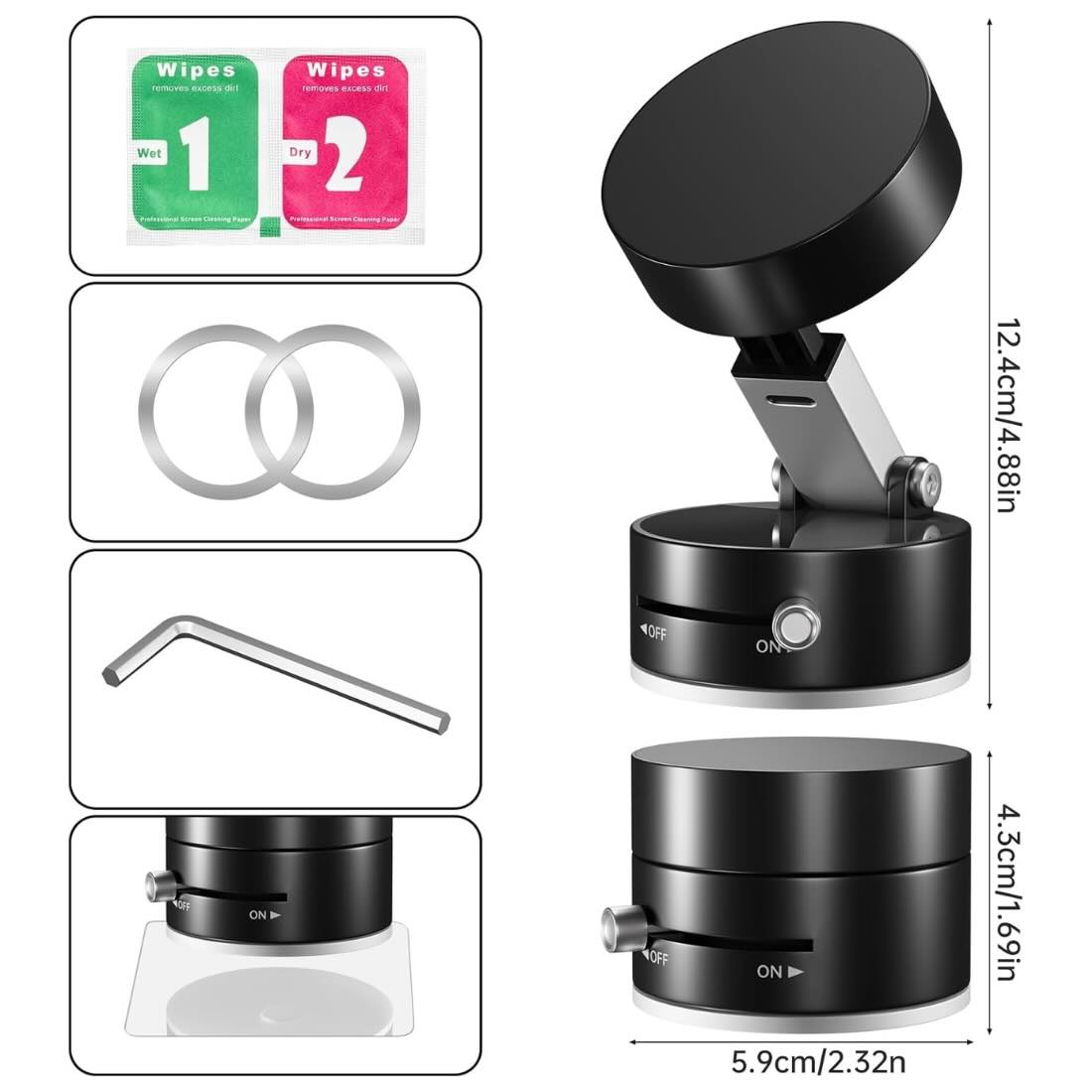 Magnetic Wireless Phone Holder with Foldable Suction Grip for Secure Mounting