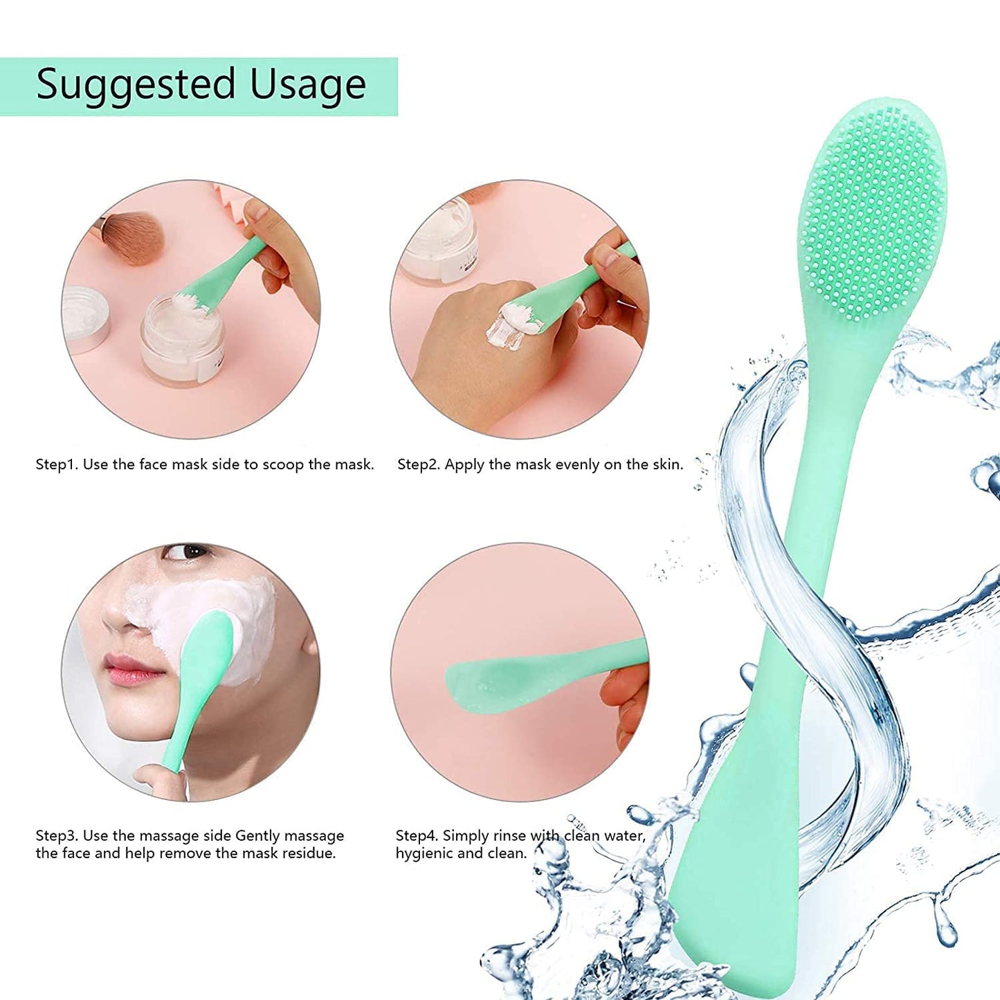 Double-Ended Silicone Face Mask & Cleansing Brush | Soft, Reusable Skin Care Applicator Tool (Pack of 2)