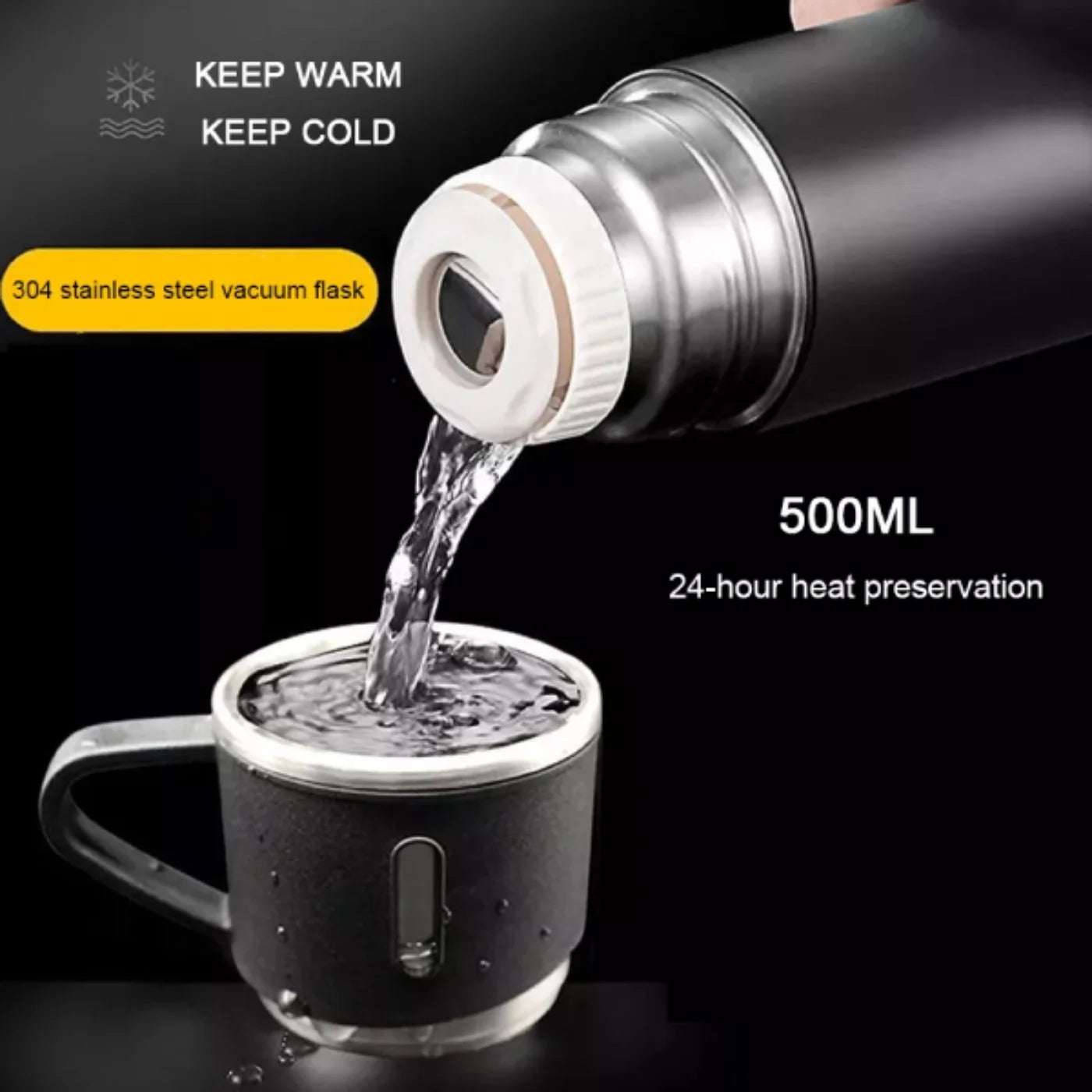 3 Cup 500ML Double-Layer Stainless Steel Vacuum Flask Set | Hot &amp; Cold | Travel Thermos SKU:&nbsp;Ho-47-00-00-473