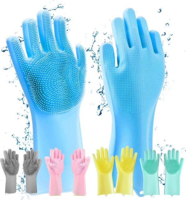 Reusable Silicone Washing Gloves with Built-In Scrubber for Kitchen Bathroom Car and Multipurpose Cleaning (Random Color)